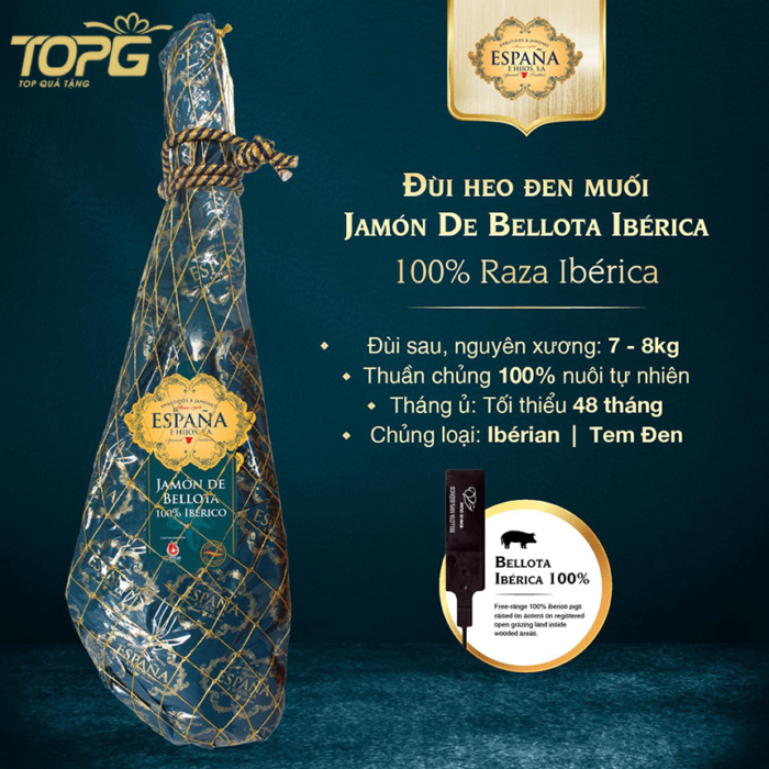 Đùi heo đen muối Jamon De Bellota 100% Raza Iberica