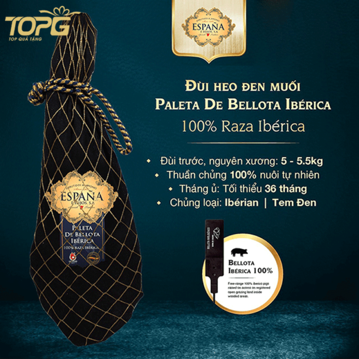Đùi heo đen muối Paleta De Bellota 100% Raza Iberica