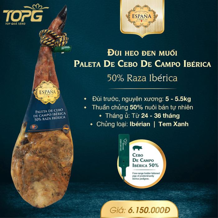 Đùi heo đen muối Paleta De Cebo De Campo 50% Raza Iberica