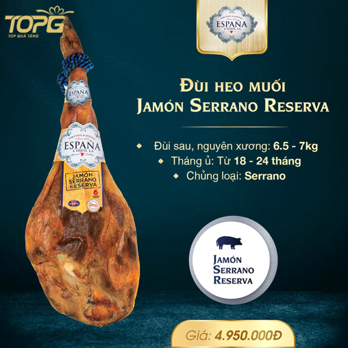 Đùi heo muối Jamon Serrano Reserva 7kg